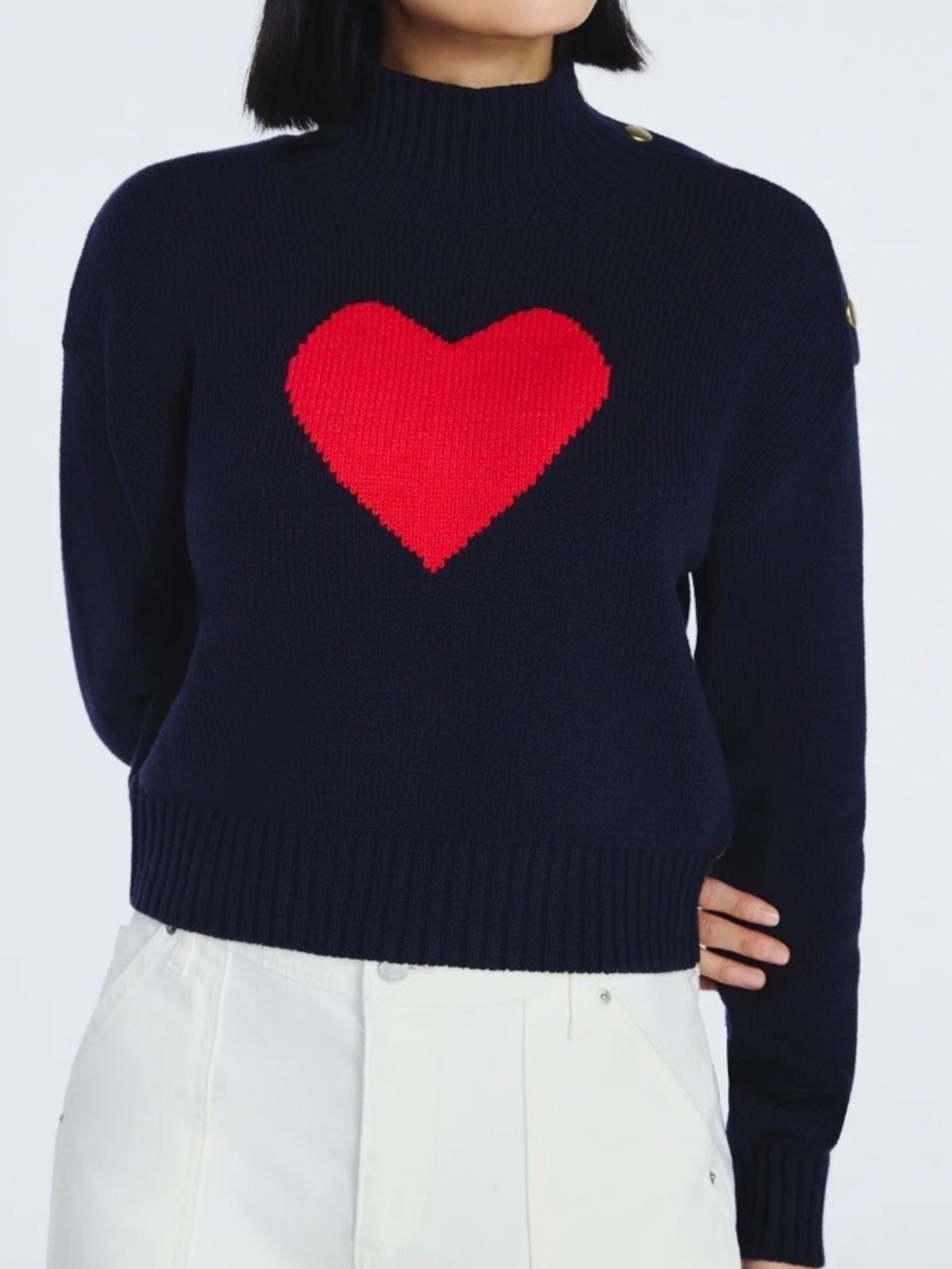 Free Assembly Women's Mock Neck Button Sweater with Long Sleeves, Medium - Picture 2 of 5